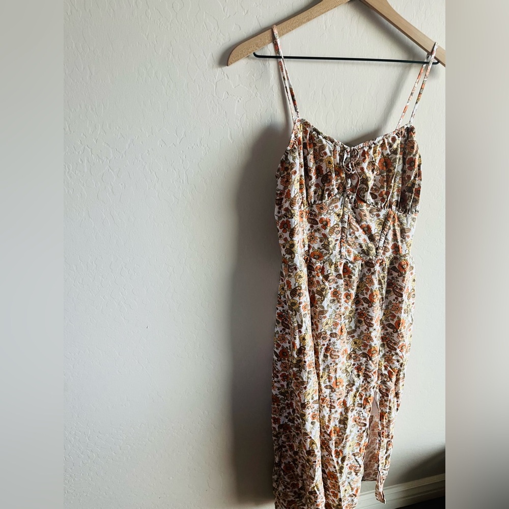 Hollister Floral Paisley Midi Dress Size L Boho Cottagecore Earthy Neutral - Picture 4 of 4